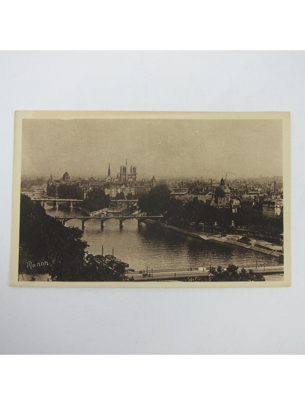 Postcard Paris France City Bridges & Notre Dame Cathedral Manon Antique RARE